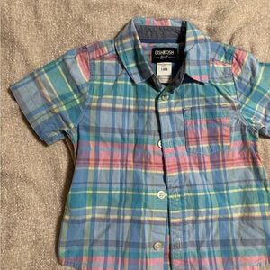 OshKosh B'gosh Short-Sleeve Plaid Button-Up Shirt - Blue, Pink & Yellow